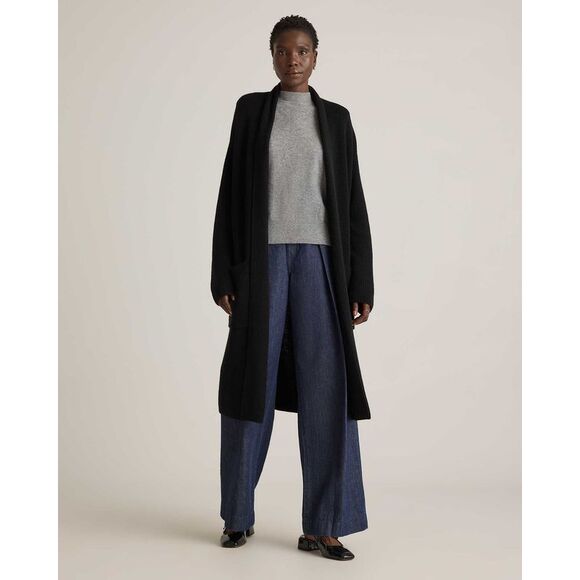 Quince Sweaters - Quince Womens Australian Merino Wool Duster Cardigan Black Sleeved Top S
